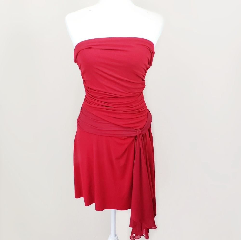 Wishes Red Strapless Asymmetrical Dress Sz. S